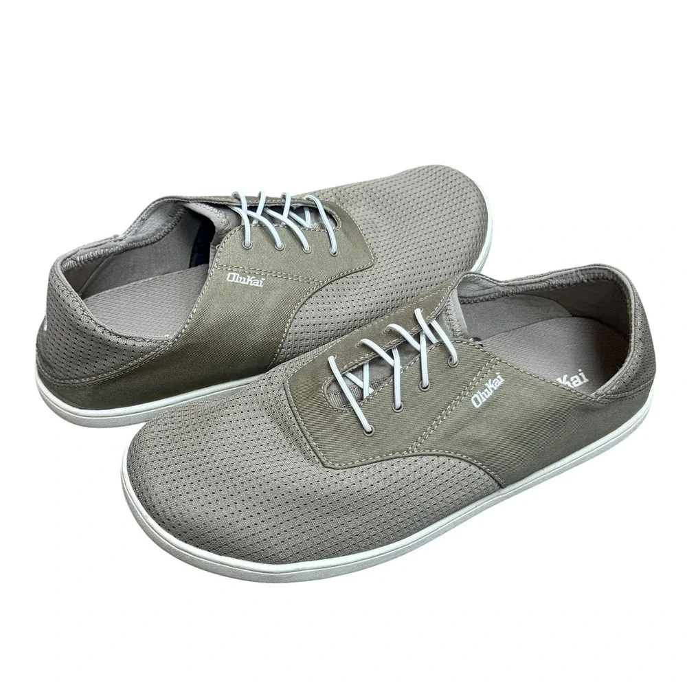 OluKai Shoes Men 10 Grey Nohea Moku Boat Shoe Sneaker Casual Breathable Comfort